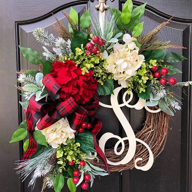 Festive Christmas Letter Wreath Decorations Featuring Artificial Red Berry Accents