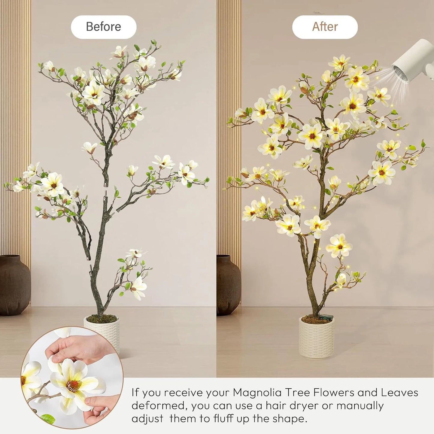 Artificial Magnolia Plant With LED Light For Outdoor Decor