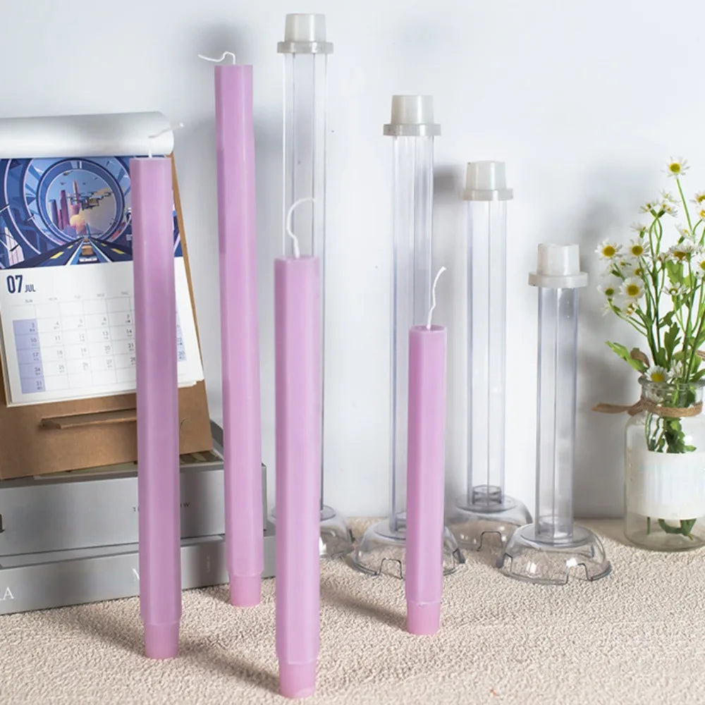 Hexagon Stripe Pole Acrylic Candle Mold Pointed Long Rod Making Set Geometry Candlestick Plastic Mould Home Party Art Decor Gift
