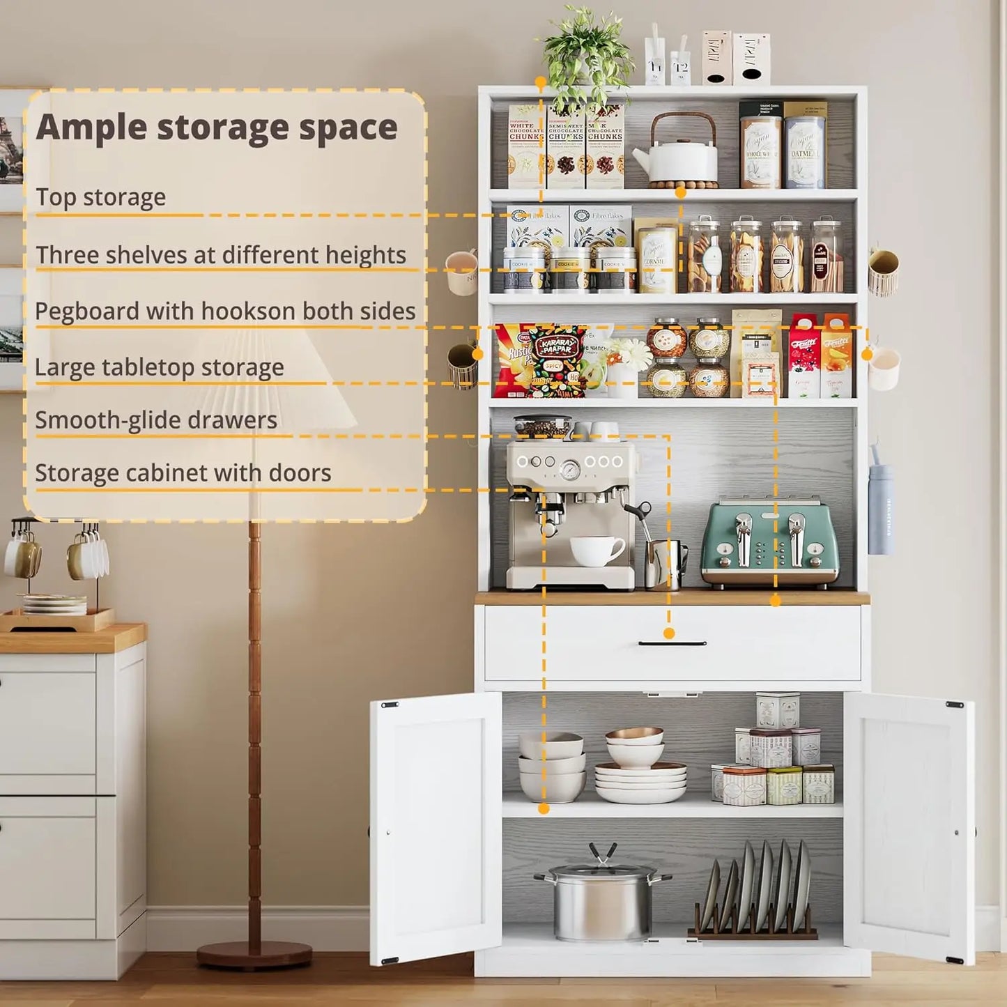 Ironck Bakers Rack With Storage Pegboard 71 Inch Farmhouse