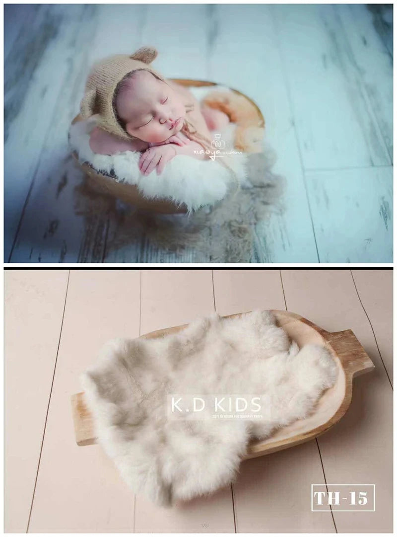 Newborn Photography Props Natural Rabbit Fur Rug Baby Photo Blankets Studio Infant Posing Basket Filled Background Accessories