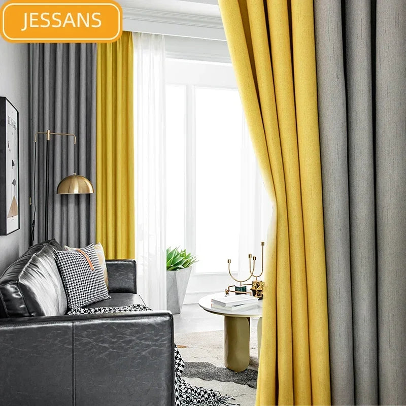 Nordic Light Luxury Meteor Cotton Linen Stitching Curtains Blackout Curtains for Living Room Bedroom Finished Customization