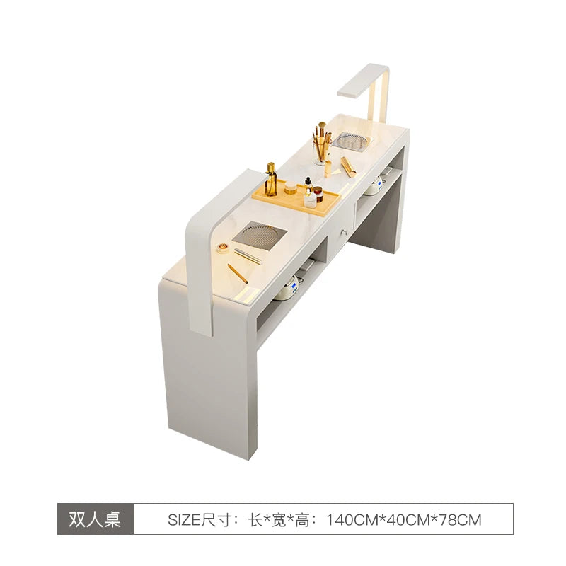 Marble Top Luxury Nail Table With Light Profesional Storage French Nail Desk Design Classic Mesa Manicura Saloon Furniture