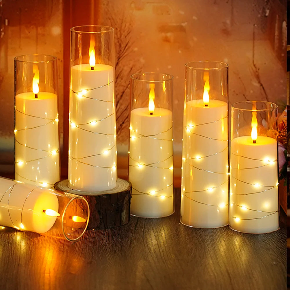 White 9PCS LED Flameless Prayer Candles with String Lights Timer Dimmable Acrylic Church Memorial Christmas Eve Religious Decor