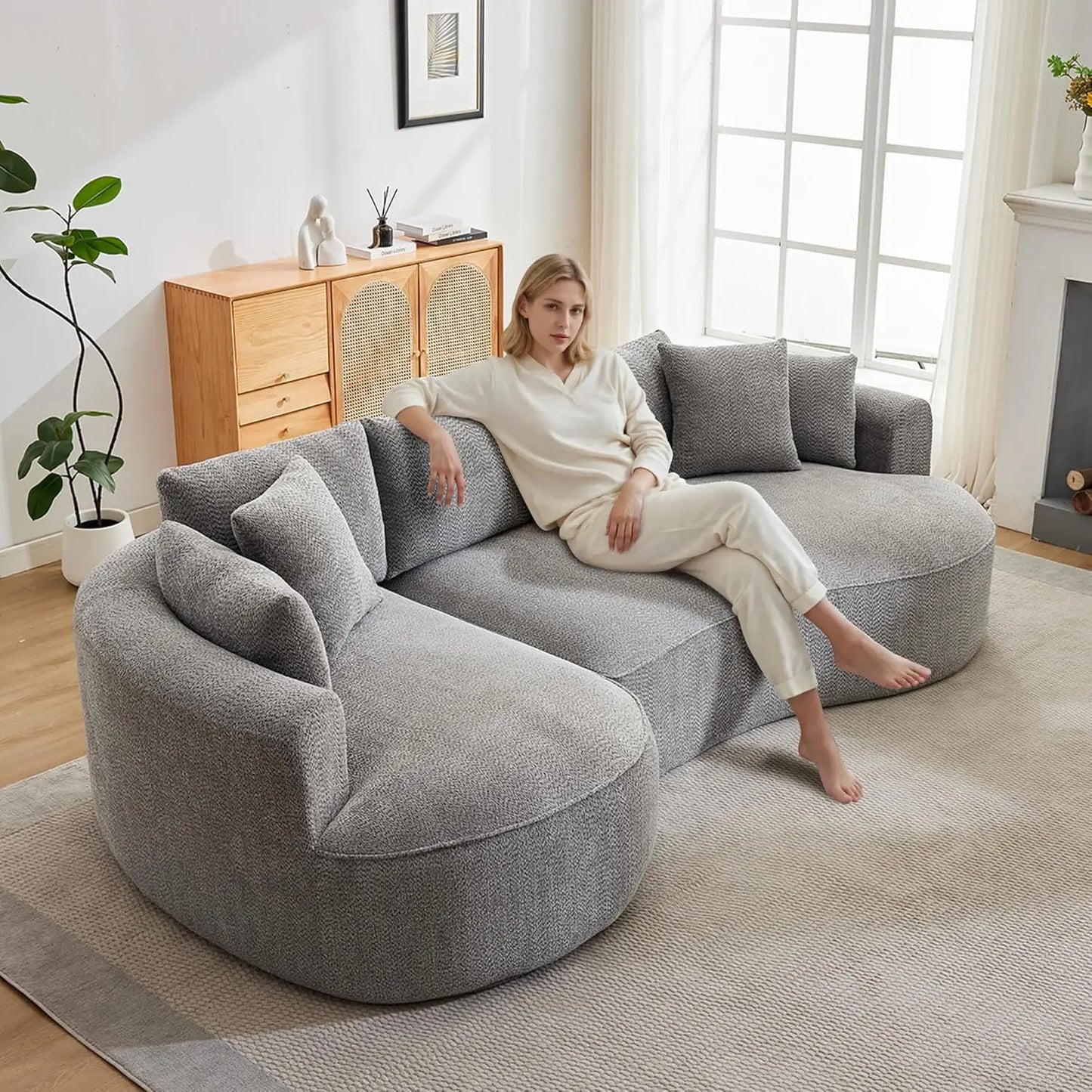 124" Oversized Boneless Couches for Living Room, Sectional Curved Sofa with 7 Pillows, L-Shape Boneless Couch with, Customized