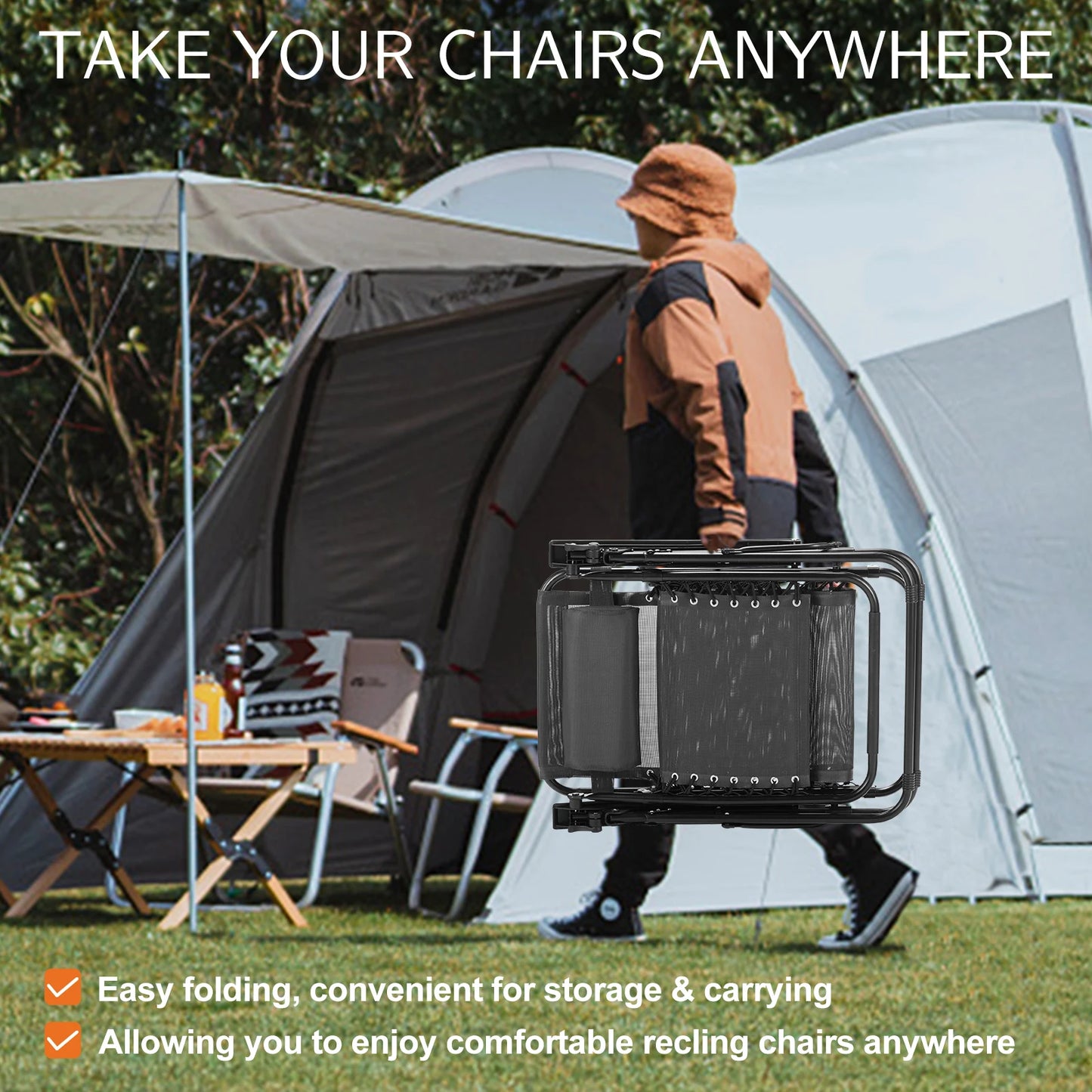 JHK Zero Gravity Portable Recliner Set for Outdoor Loungers