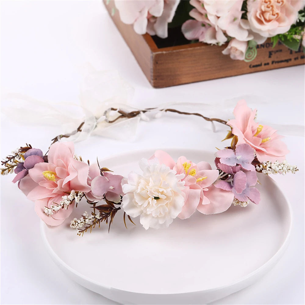 Women's Wedding Flower Wreath Crown Festival Headband Female Hair Accessories Headdress for Girls Garland Wedding Sweet Headwear