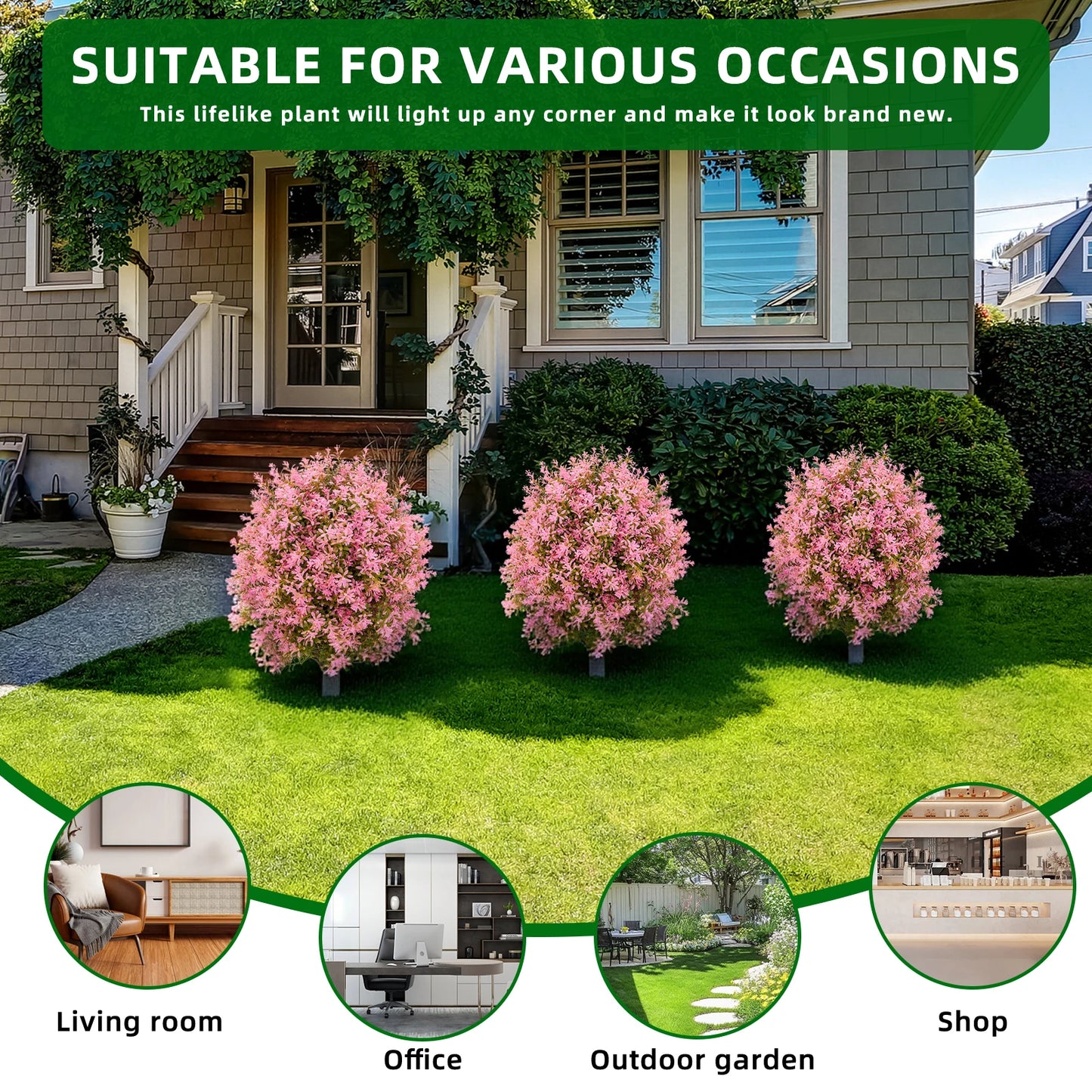 2pcs Artificial Boxwood Topiary Ball Trees with Ground Spike, Artificial Shrubs, Fake Evergreen Plant Bush for Front Porch Garde
