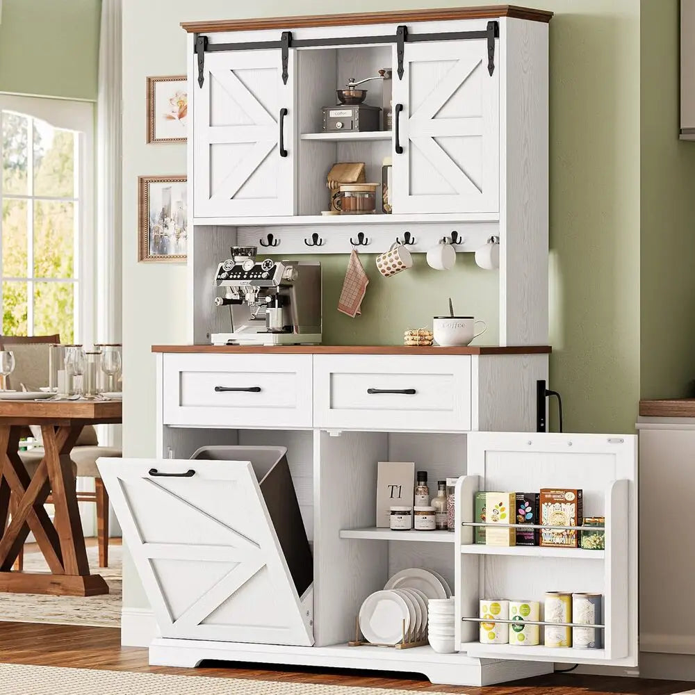Ironck Farmhouse Kitchen Pantry Cabinet Microwave Stand