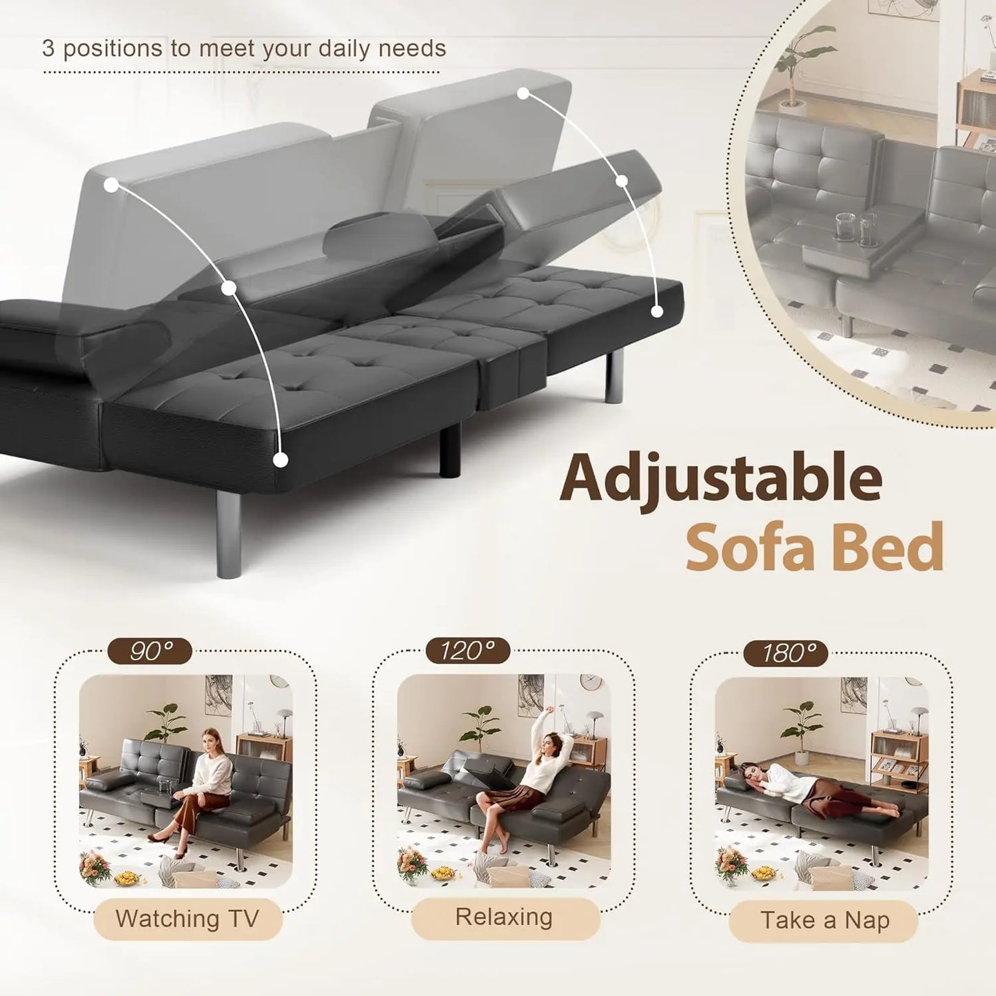XMSJ Convertible Folding Futon Sofa Bed Sleeper Couch Faux Leather