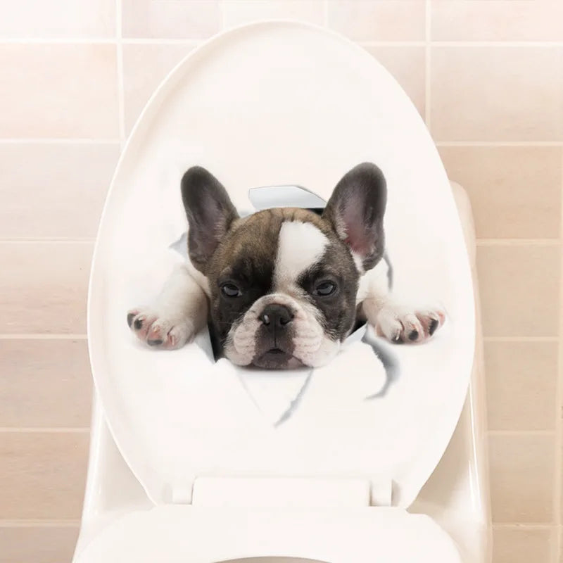 Dog Toilet Stickers Diy Wc Washroom Home Decoration Cute Kitten Puppy Pet Animals Wall Art Decals