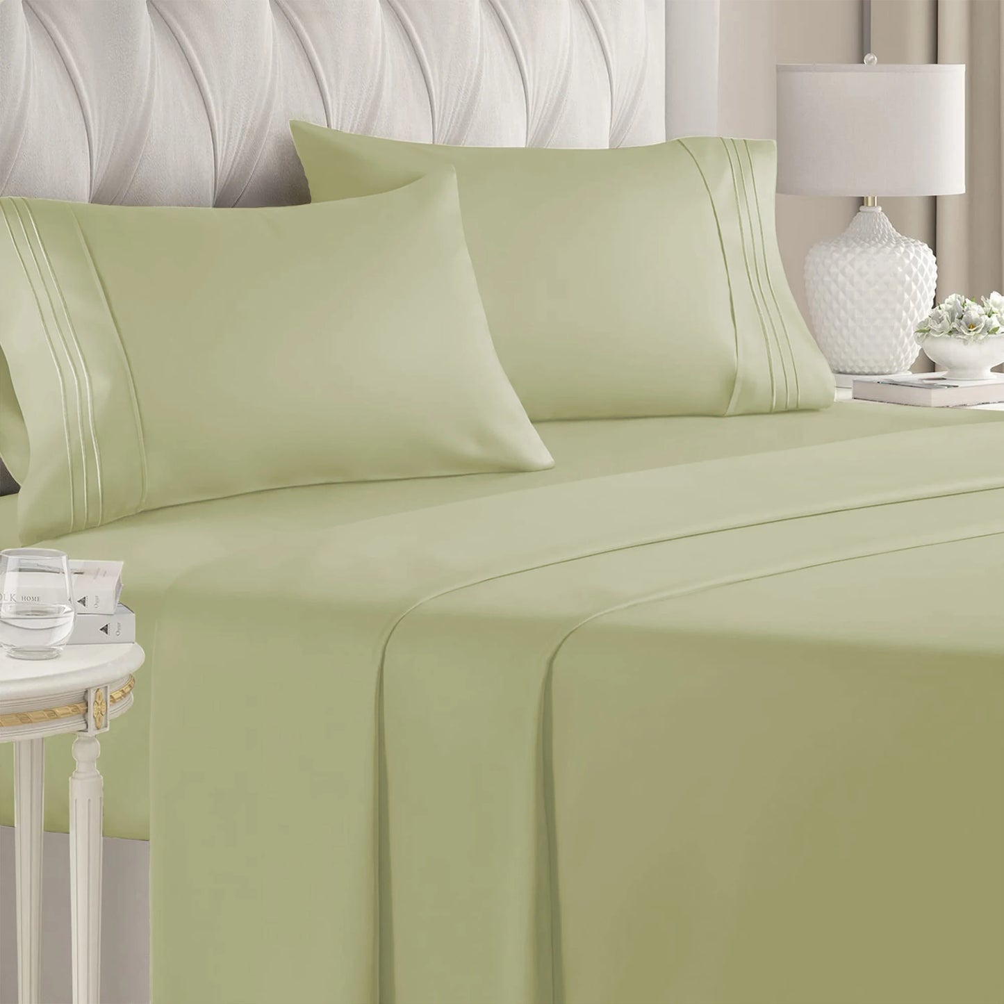 Battilo Double Bed Sheets 4Pieces Set Fitted Flat Sheet with Pillowscase Luxury Microfiber King Queen Full Twin Size Bedding Set