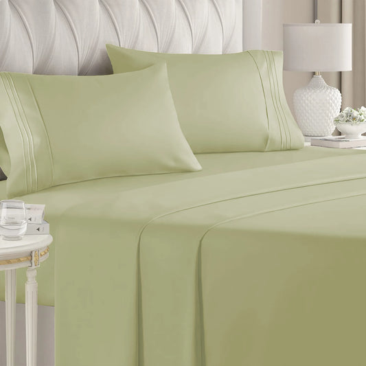 Battilo Double Bed Sheets 4Pieces Set Fitted Flat Sheet with Pillowscase Luxury Microfiber King Queen Full Twin Size Bedding Set
