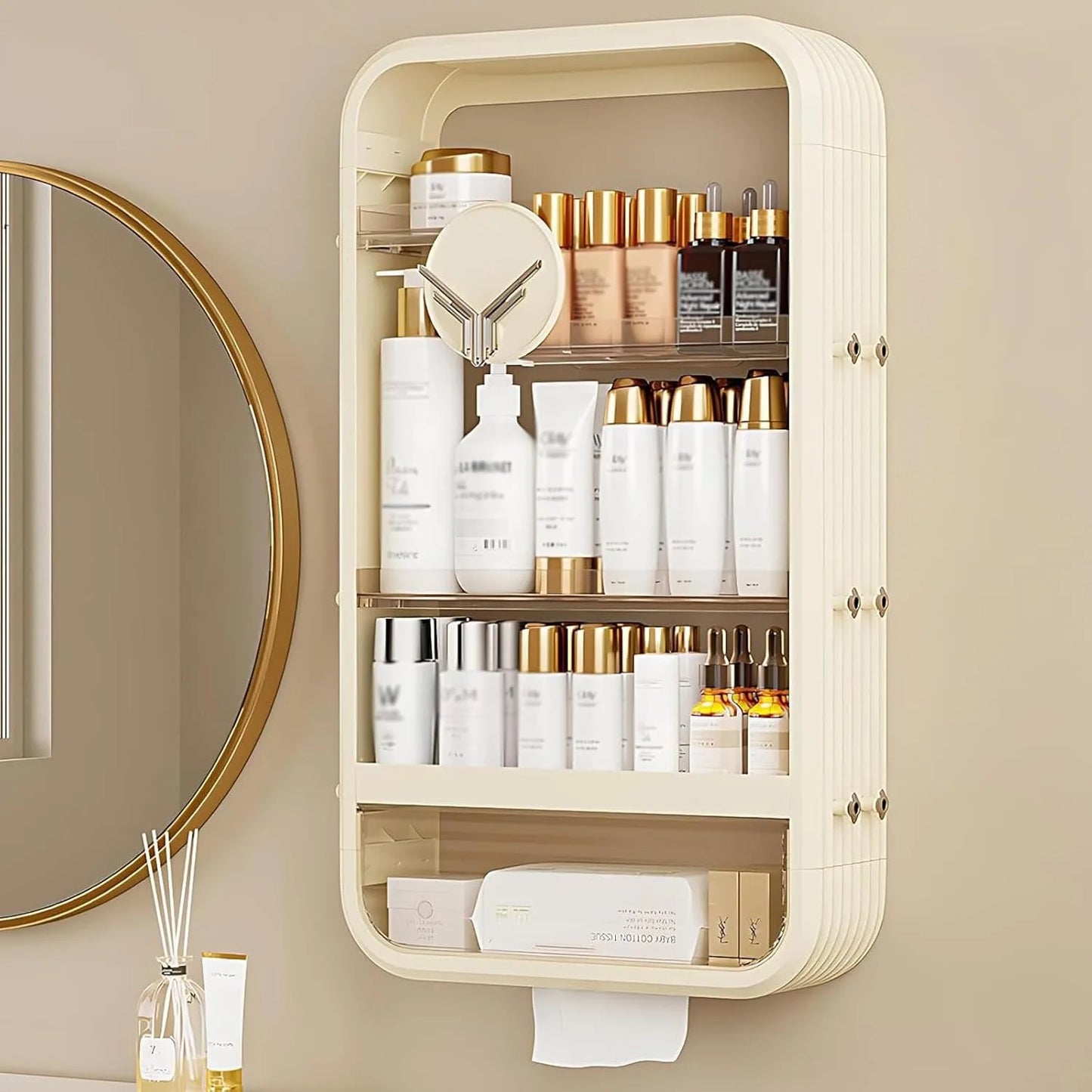Four-Tier Wall Mount Makeup Organizer With Adhesive Shelf
