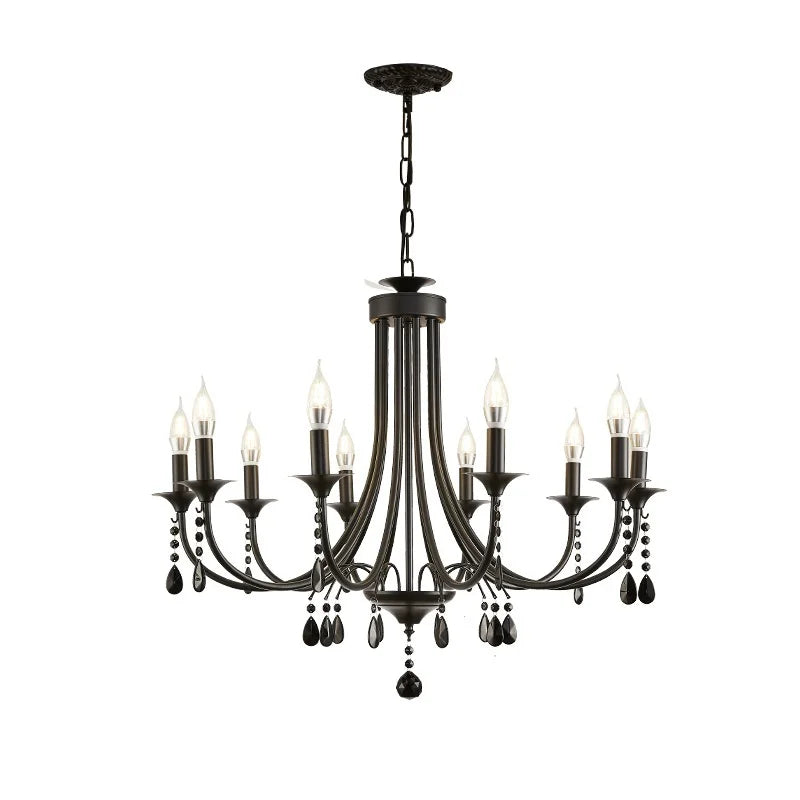 American Black Metal E14 Led Chandelier Living Room Crystal Hanging Lamp Art Decor Home Lighting Led Lamparas Luminarias