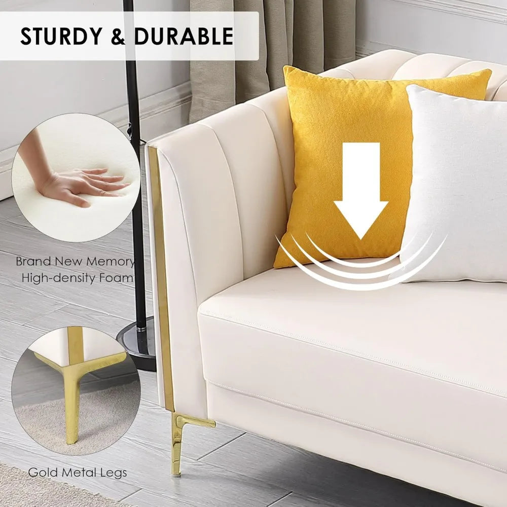 RBXC Modern Sofa With Gold Metal Legs And Throw Pillows