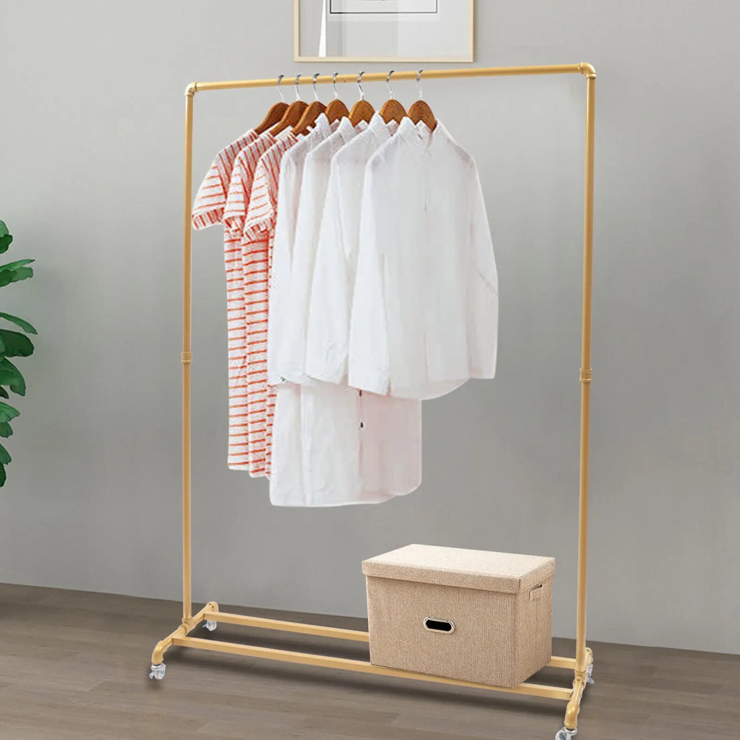 Industrial Vintage Clothing Rack with Wheels for Living Room