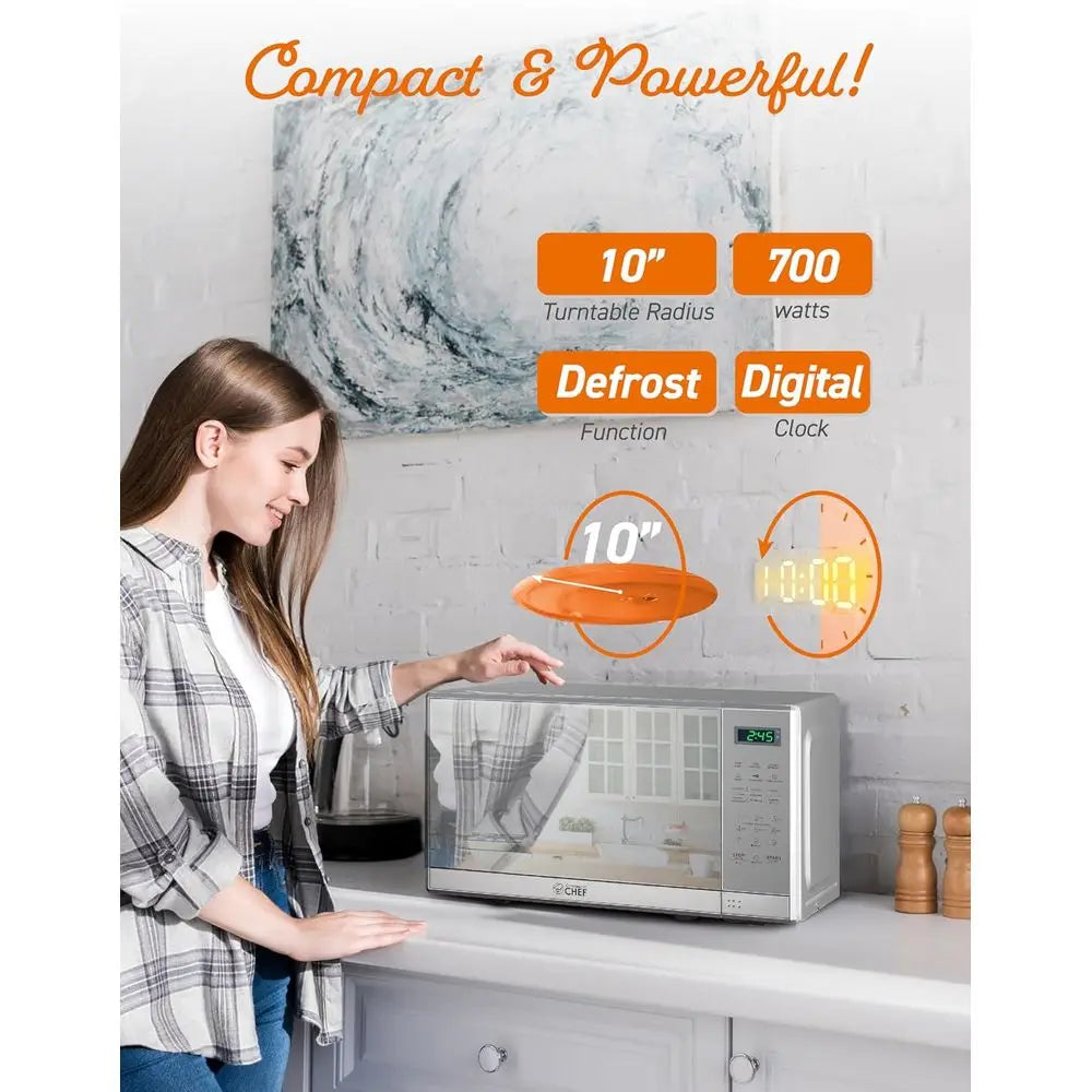 700W 0.7 Cu ft Microwave Oven with 10 Power Levels, Digital Display, Child Safety Lock, Programmable with Push Buttons, Stainles