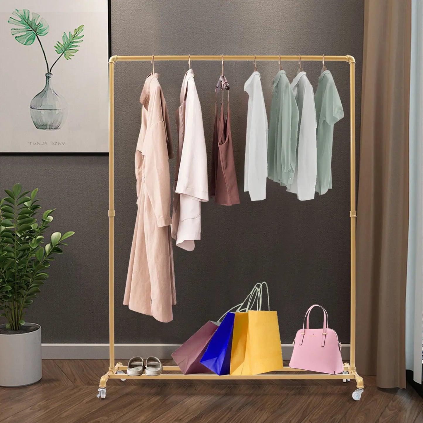 Industrial Vintage Clothing Rack with Wheels for Living Room