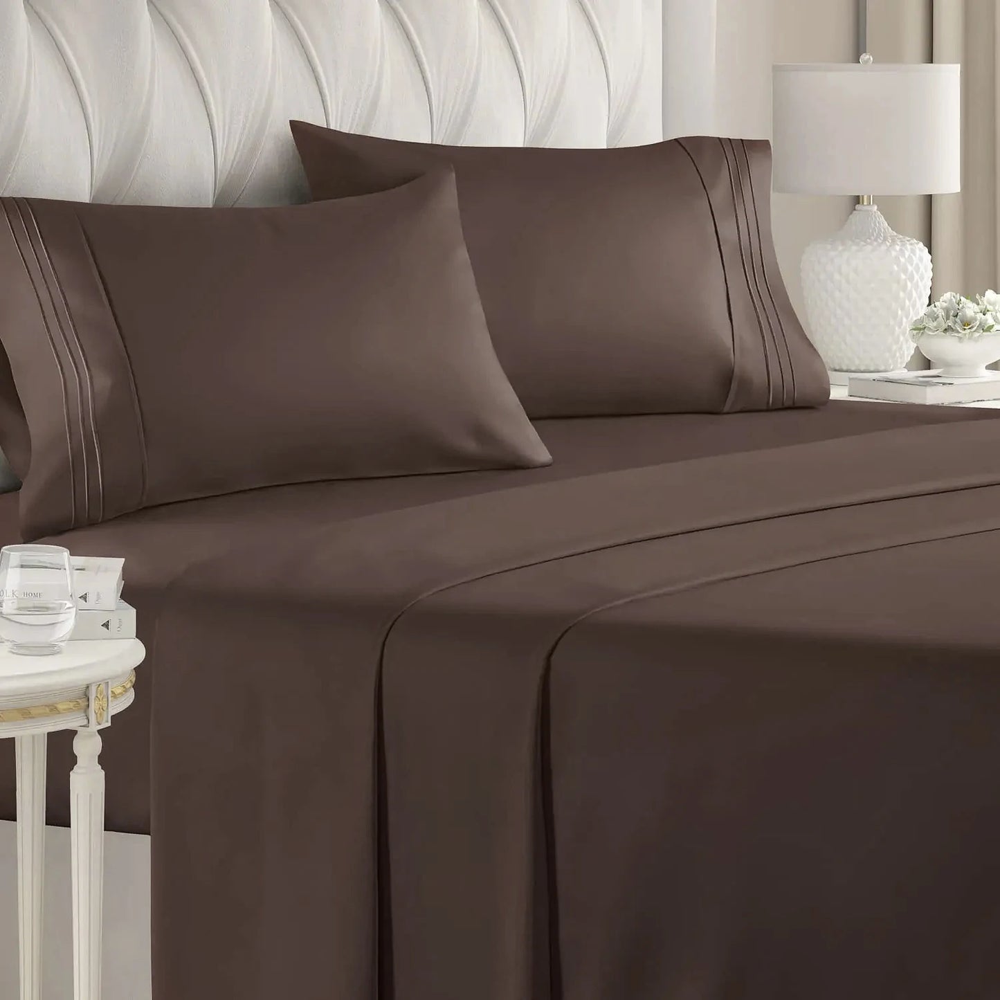 Battilo Double Bed Sheets 4Pieces Set Fitted Flat Sheet with Pillowscase Luxury Microfiber King Queen Full Twin Size Bedding Set