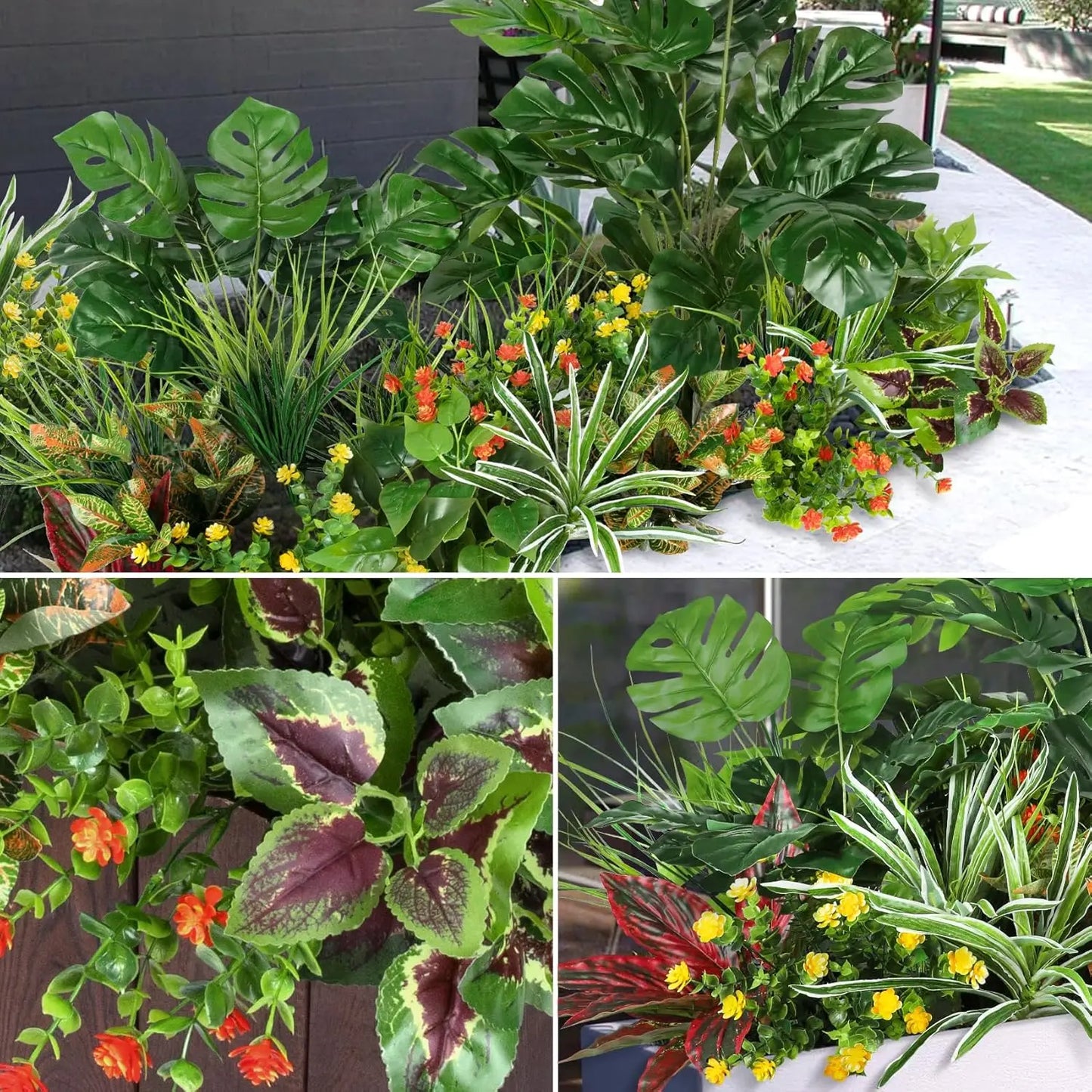 18 Bundles Outdoor Artificial Plants UV Resistant Fake Greenery Stems Faux Shrubs for Outside Porch Patio Garden Window Decor