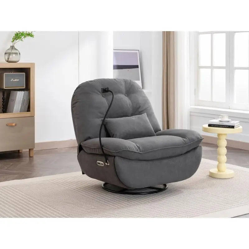 Power Recliner Swivel Glider with USB Charger and Bluetooth Music Player for Gaming, Working, and Leisure - Grey