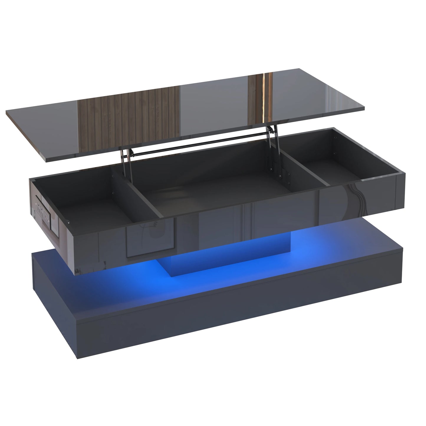 QiaoShiRen Modern LED Coffee Table With Open Display Shelf