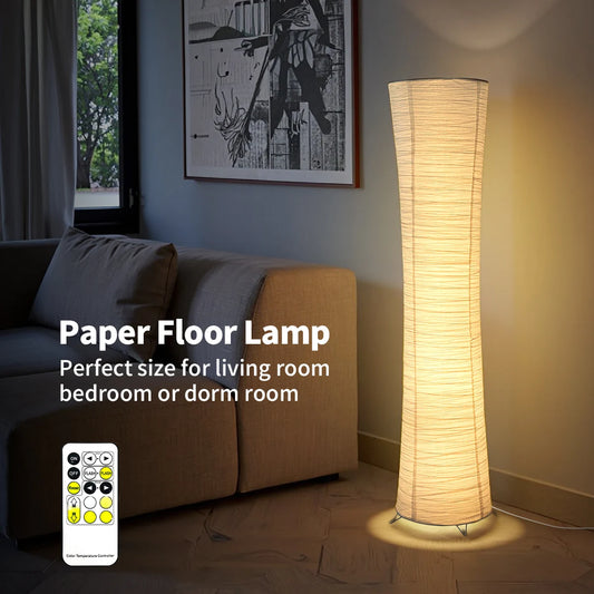 Paper floor lamp, paper and chrome-plated standing lamp, LED light strip, living room and bedroom decoration, festival lantern,