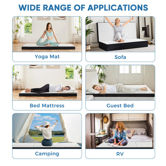 MCQ Foldable Tri-fold Mattress 3 Inch Portable Soft Bed Pad Collapsible and Washable Cover with CertiPUR-US Certified for Home