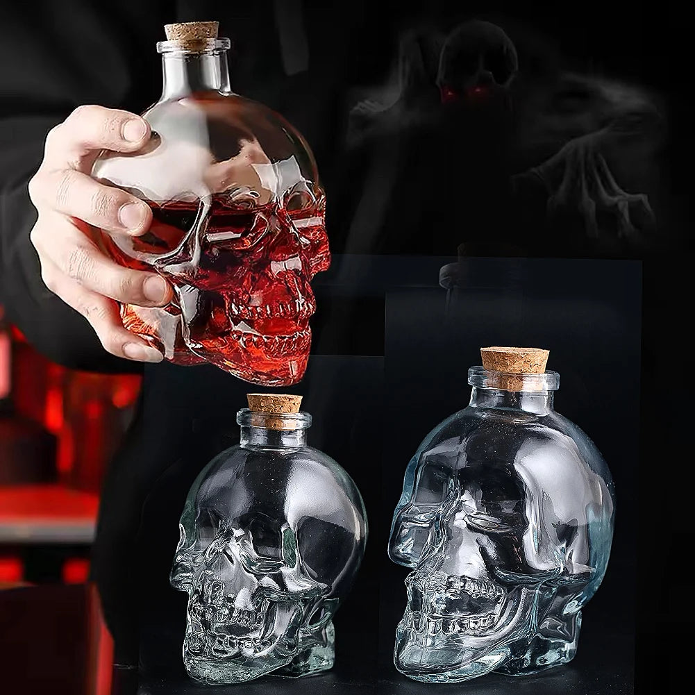 D2 Skull Decanter Glass Whiskey Wine Drinking Bottle Cup Perfume Magic Antidote Bottle Cork Stopper Witch Prop Halloween Decor