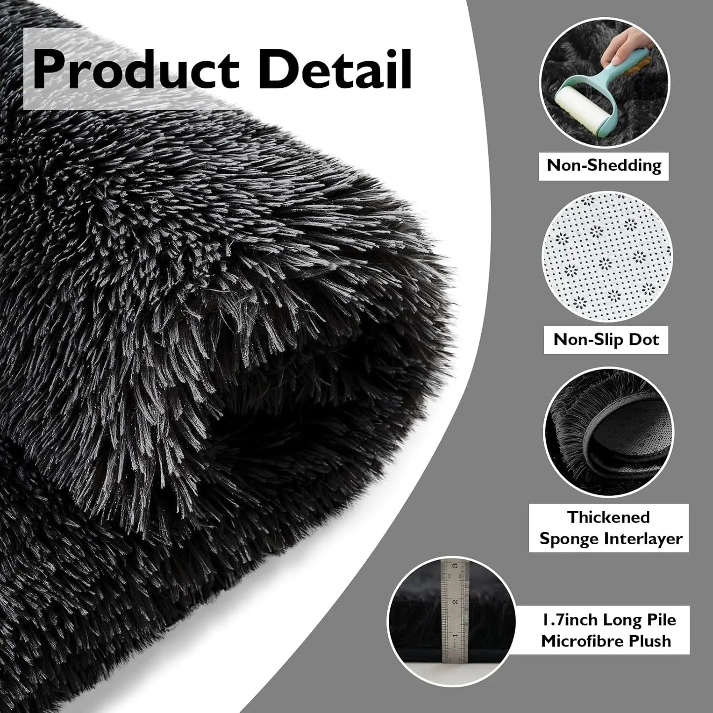 Fluffy Shag Area Rug 8x10, Non-Shedding Soft Carpet for Living Room Bedroom Kids Nursery, Black Fuzzy Indoor Plush Home Decor