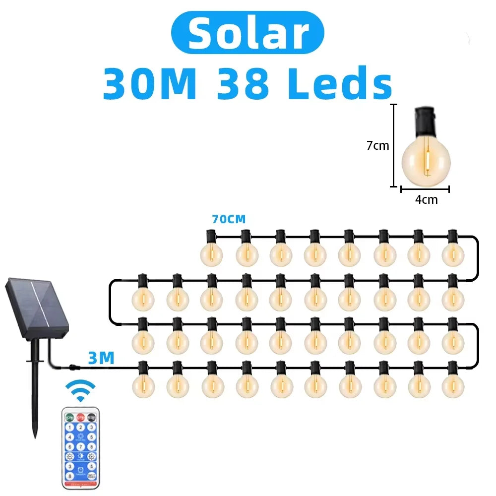 Outdoor Solar G40 Spherical LED String Lights IP65 Waterproof