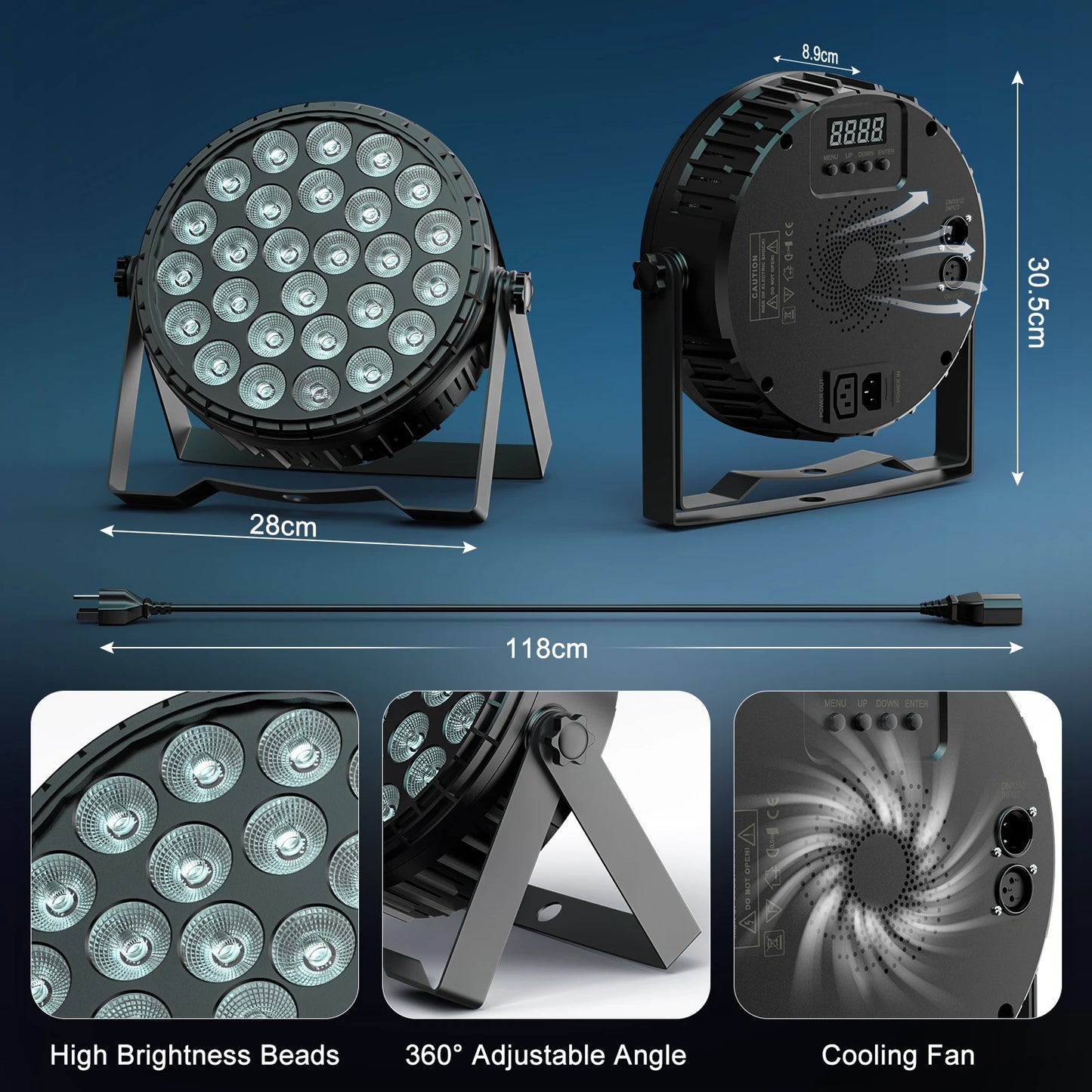 U'King 4Pcs LED Flat Par Lights DMX512 RGBW Stage Light