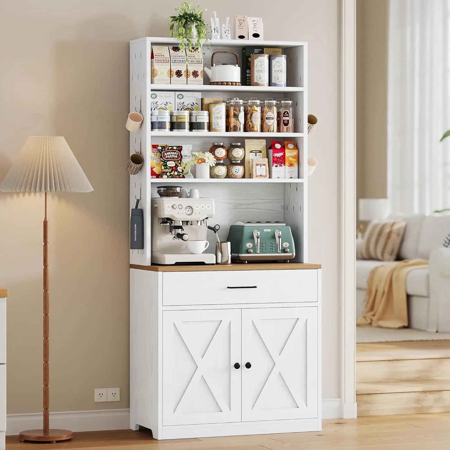 Ironck Bakers Rack With Storage Pegboard 71 Inch Farmhouse