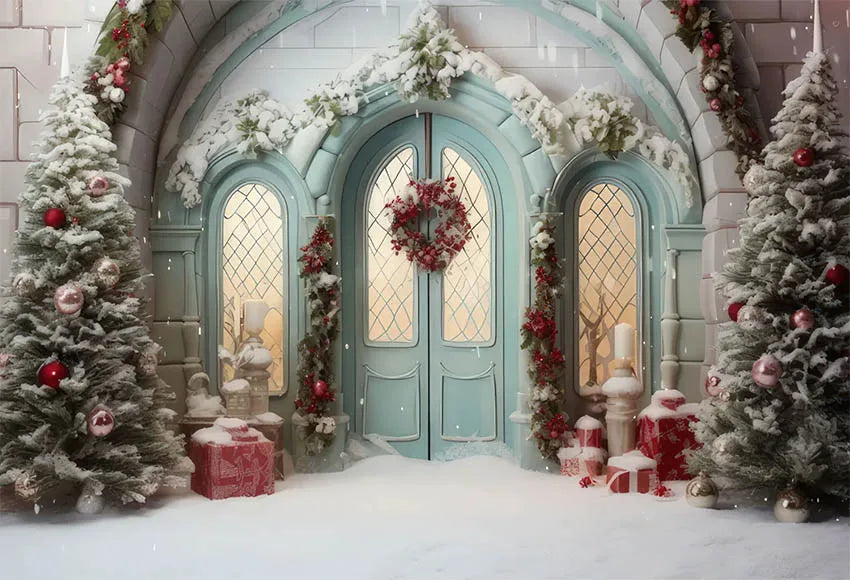 Mehofond Photography Backdrop Green Wall Christmas Trees For Kids Family Holiday Party Window Grunge Background Photo Studio