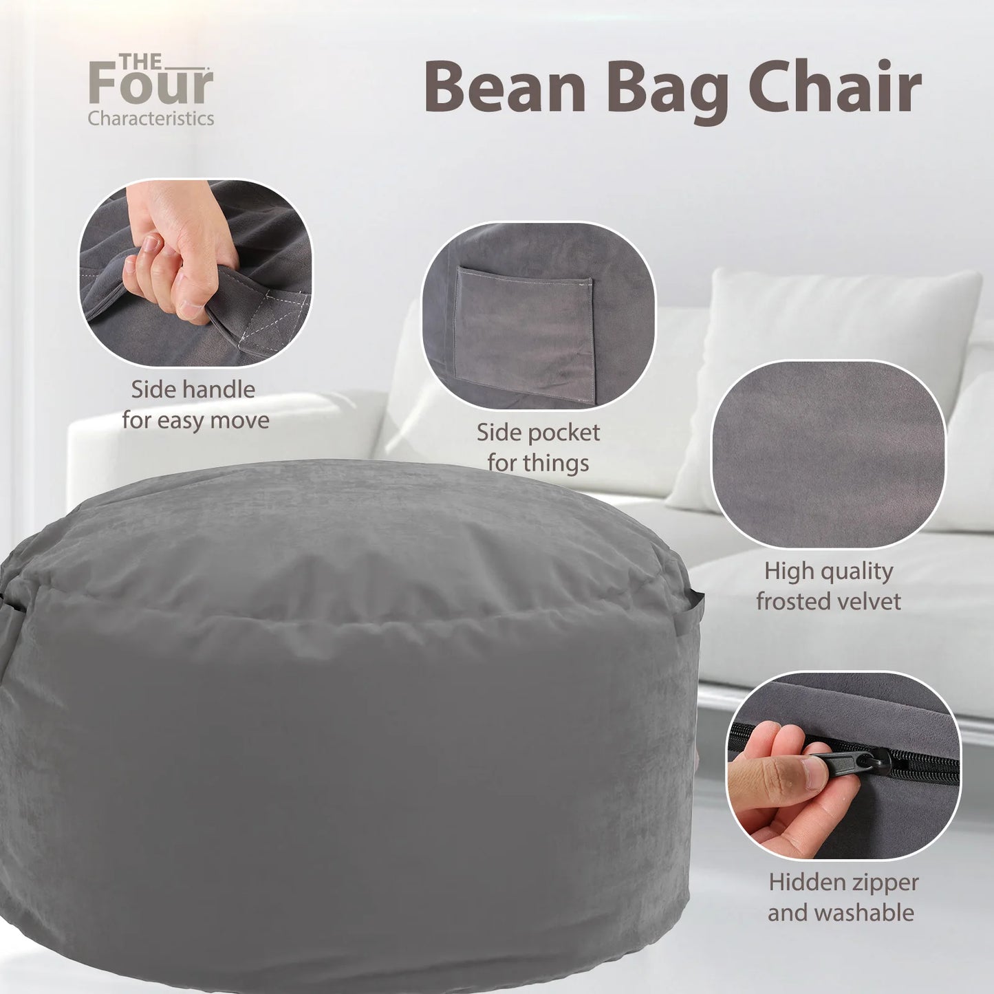 JHK Bean Bag Chair For Gaming And Reading With Removable Cover