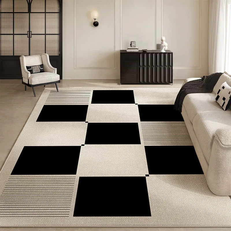 Black White Geometric Living Room Decorative Carpet Modern Minimalist Bedroom Carpets Line Art Study Room Rug Easy To Care Rugs