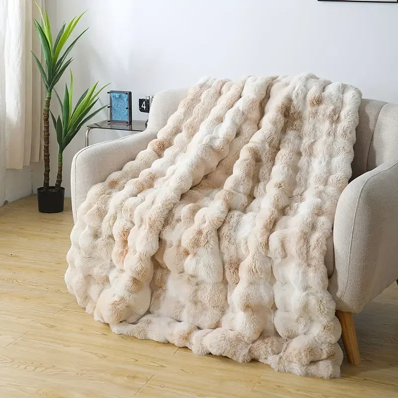 ROSEKINDCN Cozy Faux Rabbit Fleece Blanket Throw For Home