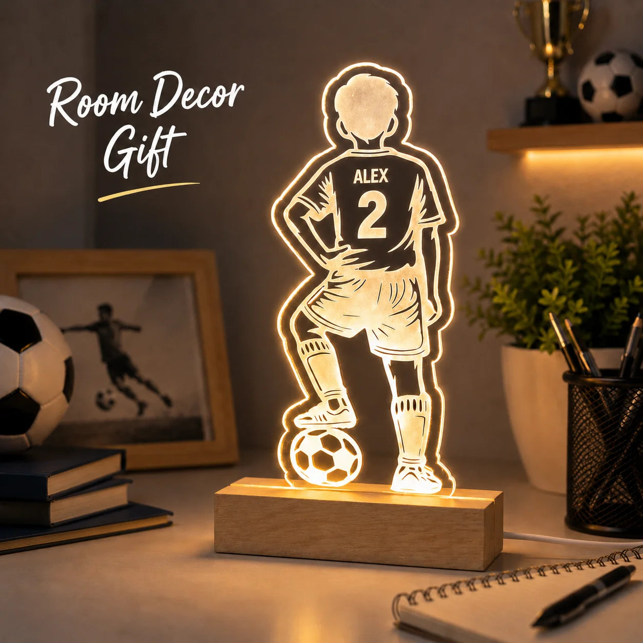 Personalized Football Acrylic Night Light Custom Name Number Jersey Sign Sports Fan Gift for Coach Player Bedroom Decor