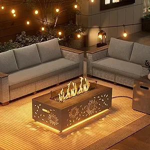Outdoor Propane Fire Pit Table 50K BTU Rectangular Patio
