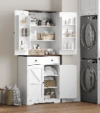 Onbrill Pantry Cabinet With LED Light And Outlet Storage