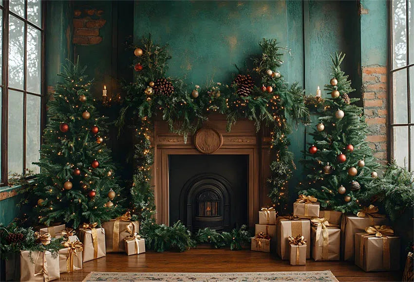 Mehofond Photography Backdrop Green Wall Christmas Trees For Kids Family Holiday Party Window Grunge Background Photo Studio
