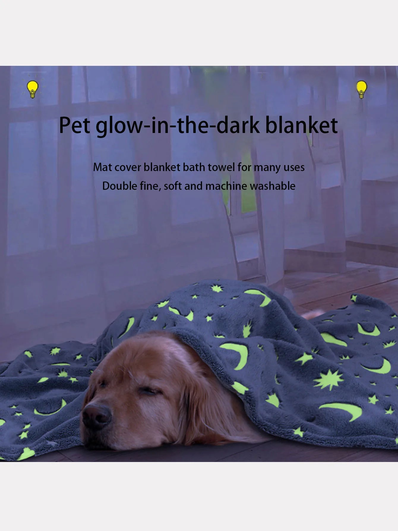 Star Moon Dog Throw Blanket Glow in The Dark, Pet Throw Blankets Luminous, Soft Plush Glow Throw Blankets for Dogs Puppy Cats