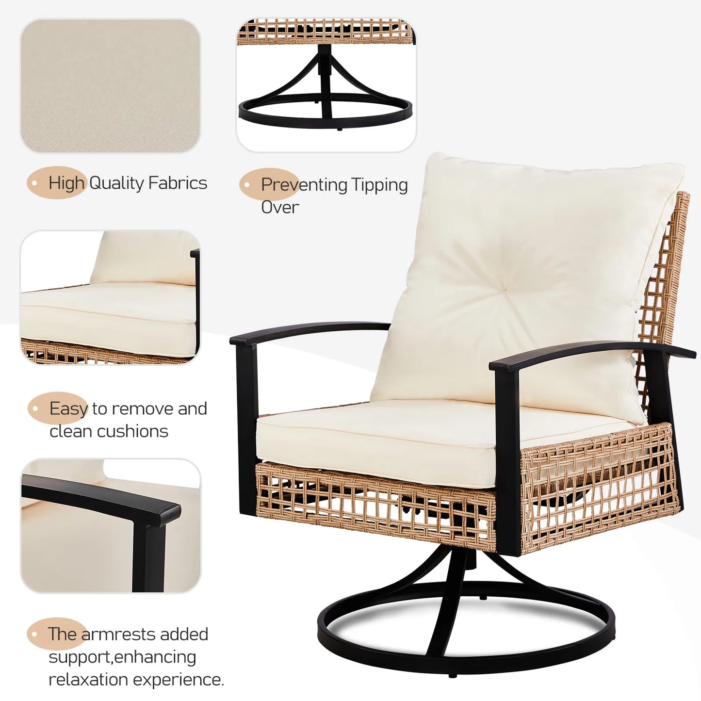 Garden Swivel Rocker Chair Set With Table For Patio