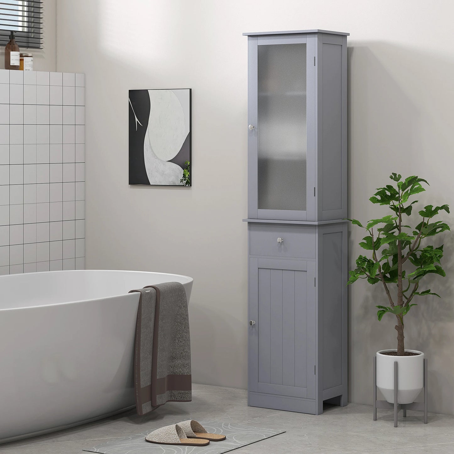 Kleankin Slim Bathroom Storage Cabinet With Acrylic Door