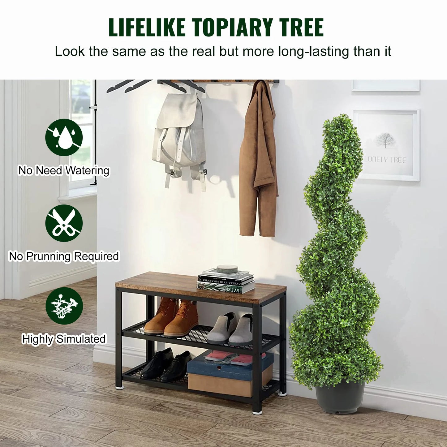 SucceBuy Boxwood Topiary Spiral Tower 24 36 48in Green