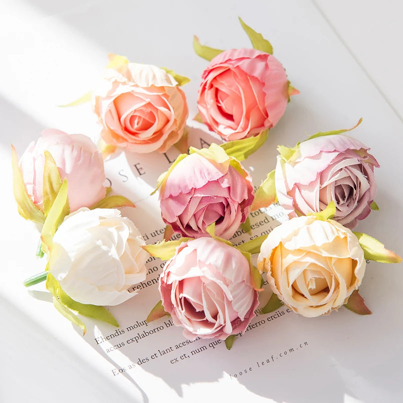 Cheap Silk Tea Buds Roses Head Wedding Decorative Wreaths Christmas Decorations for Home Diy Gift Fake Plants Artificial Flowers