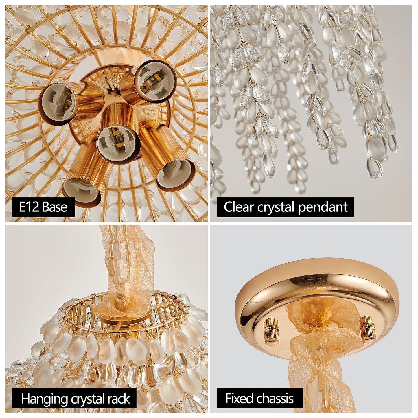 ARLGSITE 5 Light Crystal Pendant Chandelier Waterfall