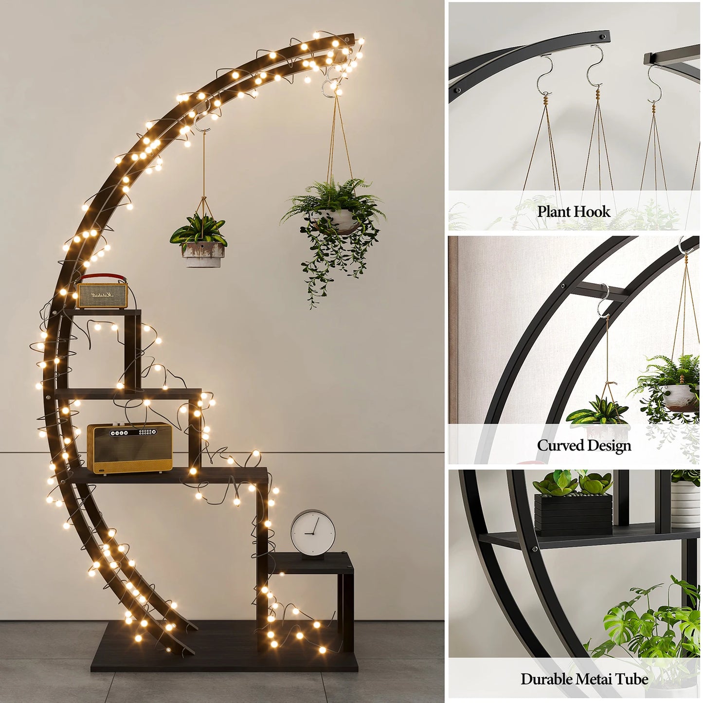 Twister CK 5 Tier Indoor Plant Stand Metal Half Moon Shelf