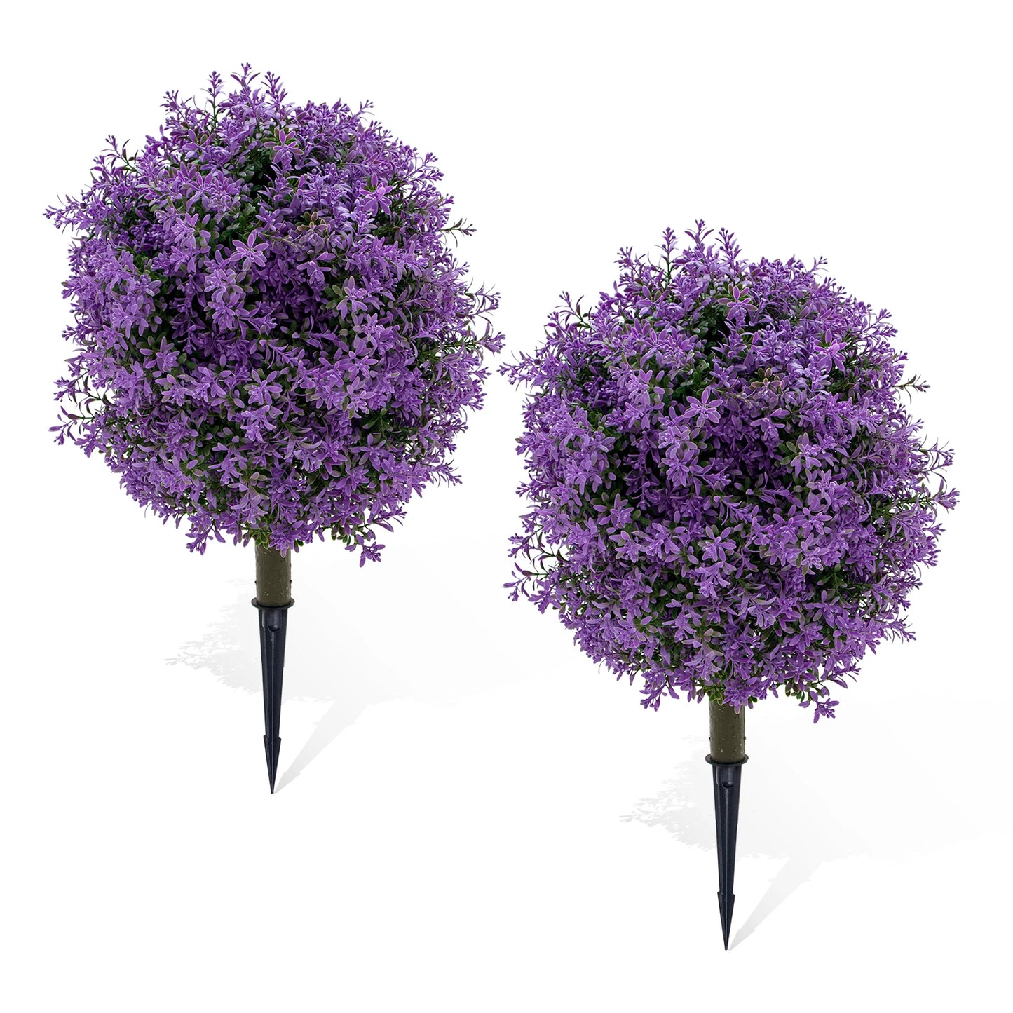 2pcs Artificial Boxwood Topiary Ball Trees with Ground Spike, Artificial Shrubs, Fake Evergreen Plant Bush for Front Porch Garde